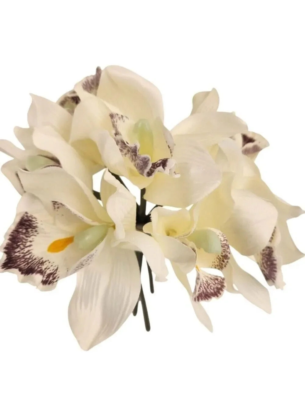 Ivory Cymbidium Orchid Artificial Flowers 7 Stem Bundle, Faux Orchid Wedding Flo